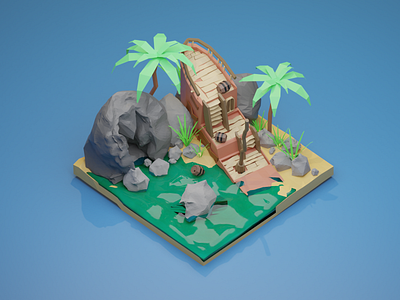 deserted shipwreck design illustration isometric art lowpoly lowpoly3d lowpolyart lowpolygon