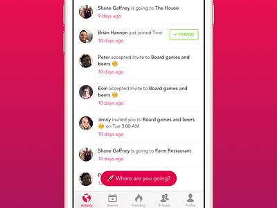 Activity feed for Tino activity activity feed events feed ios list