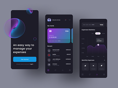 CashTrack | Financial Assistant Mobile App app bank clean credit card dark dashboard design finance layout mobile payment statistic ui ux