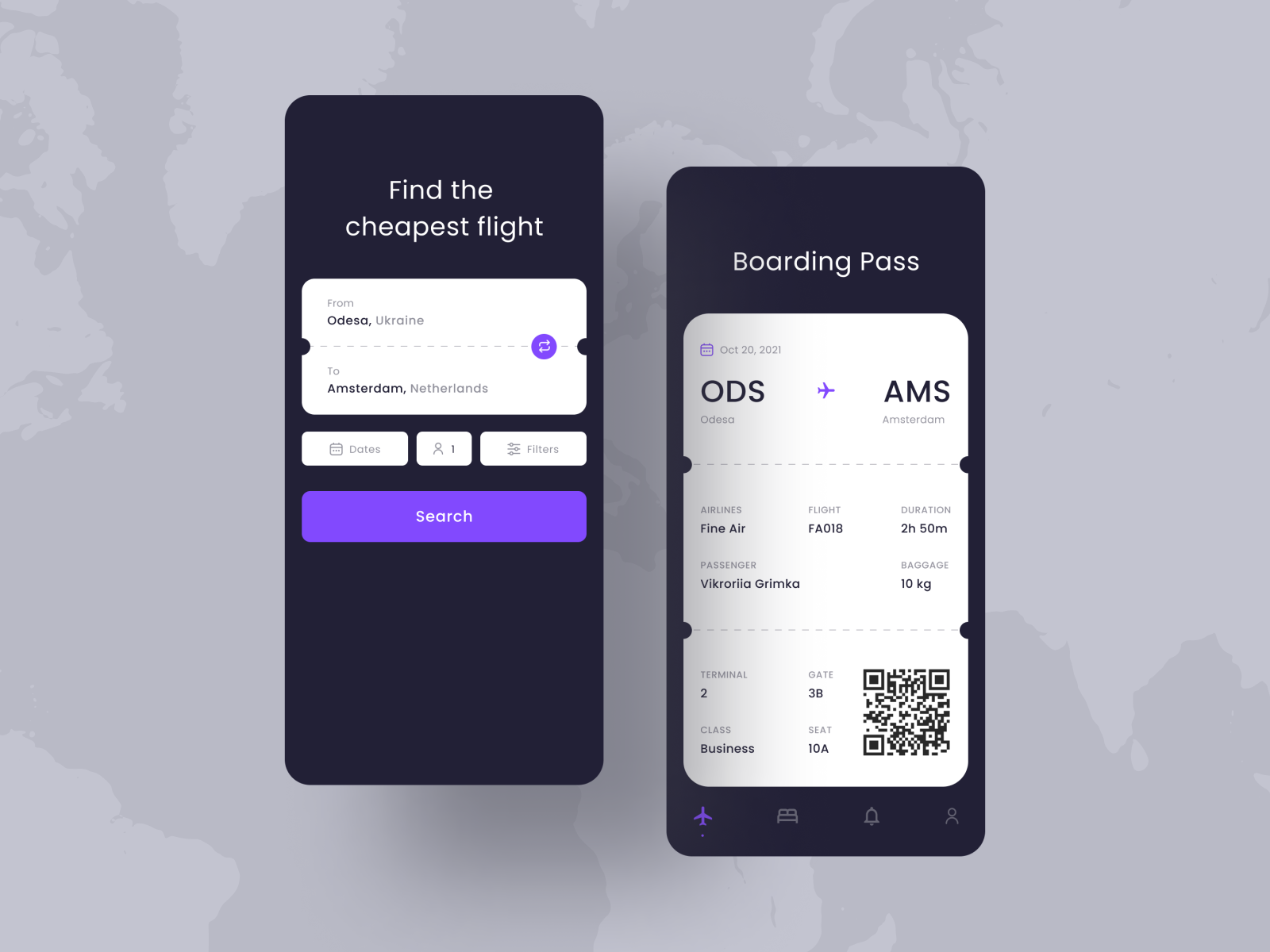 Flight Booking App by Viktoriia Grimka for visux on Dribbble