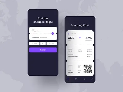 Flight Booking App airline app boarding pass boardingpass booking clean dark design flight layout mobile ticket travel ui ux