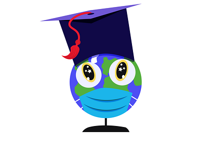 Globe Mask cartoon character cute education emoticon emotion expression funny globe graduate graduation graduation hat happy icon illustration isolated mainland planet profession smile