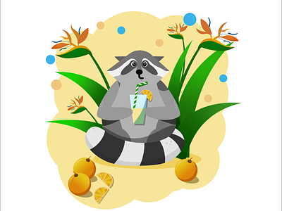 Raccon cartoon character design emoticon flat flat illustration funny illustration juice raccoon