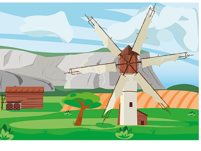 windmill background backgrounds cartoon design environment farm field fields funny illustration landscape vector windmill