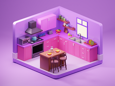 Kitchen 3d 3dmodeling 3drender art blender blender3d design graphic design kitchen lowpoly lowpolyart render