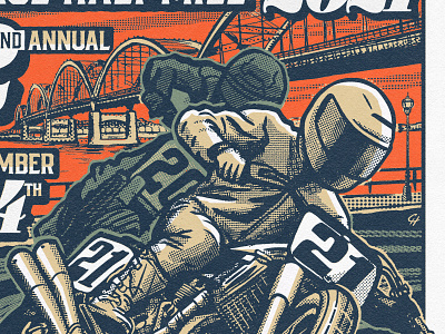 Davenport Vintage Half Mile 2021 Flyer bike biker flattrack flyer graphic design halftones moto motocross motorcycle poster race racer racing screenprint tire track