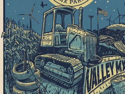 Valley MX poster bulldozer construction dirtbike halftone motocross poster screenprint track