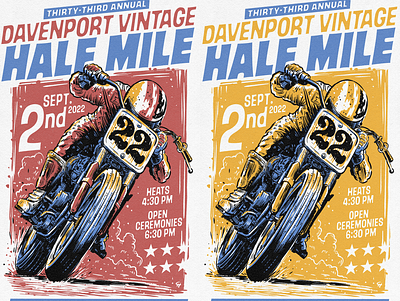 Davenport Vintage Halfmile drawing flattrack flyer graphic design illustration iowa motorcycle motorcycleracing screenprint vintage