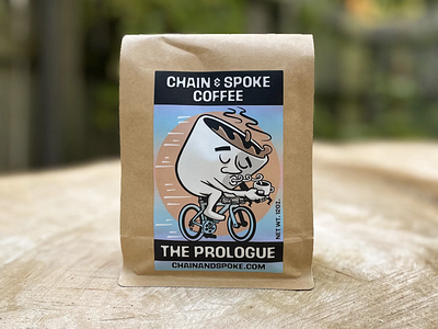 The Prologue / Chain & Spoke Coffee package illustration bicycle bike branding drawing graphic design illustration packagedesign screenprint