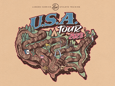 LCAT USA Tour 2023 branding design dirtbike drawing graphic design illustration map motocross screenprint