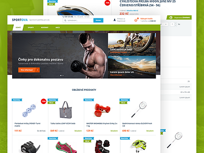 Ecommerce Website with Sports Equipment blue clean ecommerce eshop flat green shop sport web webdesign white