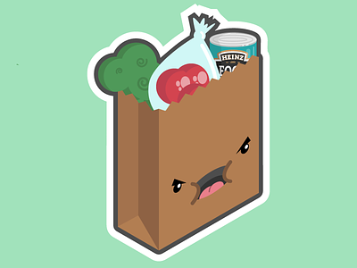 Angry Groceries badge character emoji flat food groceries grocery icon sticker vector
