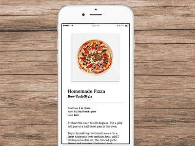 Recipe dailyui directions food ingredients instructions interface ios iphone pizza recipe ui user experience