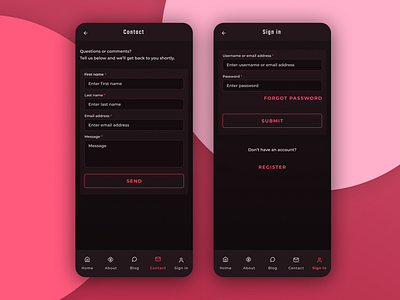 Mobile Contact and Sign in design ui