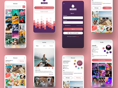 Berri - social media mobile app app color colorful creative design grid image interface layout logo mobile social media ui ui design