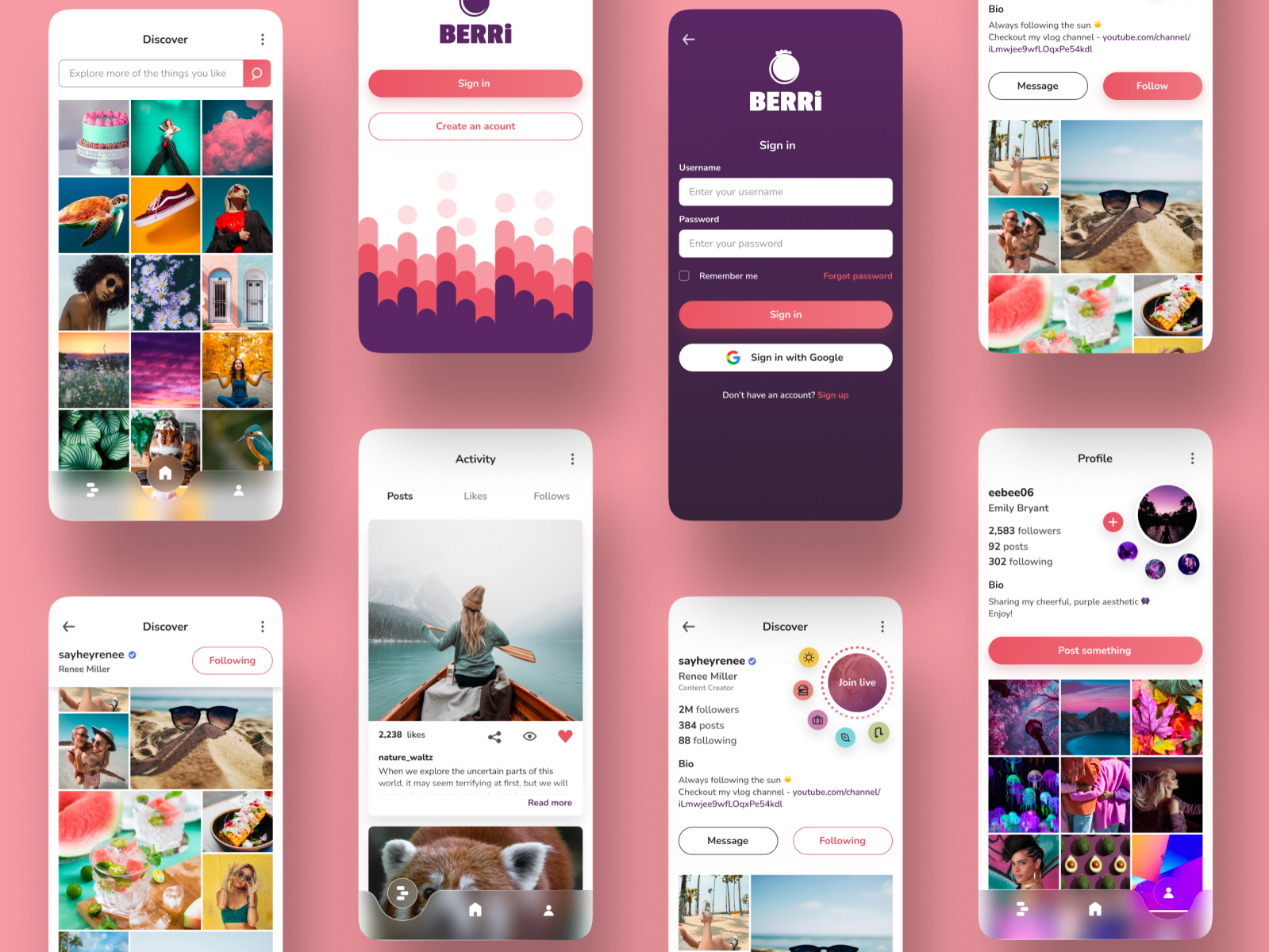 Berri - social media mobile app by Kyera Kirk for Krumware on Dribbble