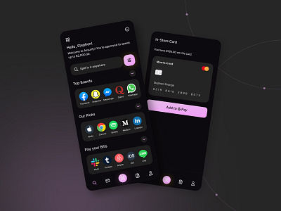 Assurify - Fintech Pay Later App app design branding dark ui different brand finance fintech app ui gradient ui minimal fintech ui mobile app ui mobile wallet ui modern fintech ui pay later app ui uiux ux