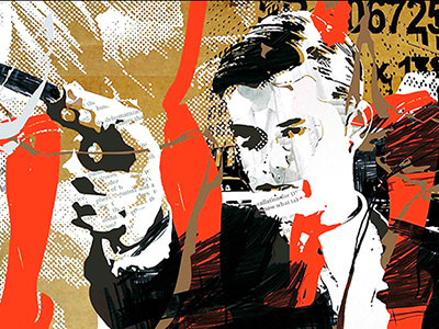 Movie Illustration collage gun illustration man with gun movie newspaper