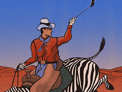 Party Cowboy (with selfie stick) cowboy editorial illustration selfie zebra