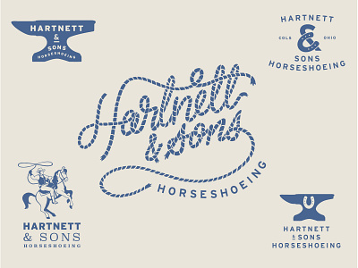 Hartnett & Sons Horseshoeing anvil blacksmith cowboy farrier hand drawn hand lettering horse horseshoe illustration john wayne lasso lettering logo type typography western