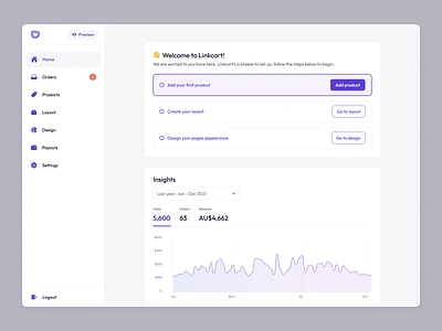 Ecommerce first linkbio dashboard clean design dashboard design ecommerce link in bio linkbio minimal ui user experience user interface ux web web design