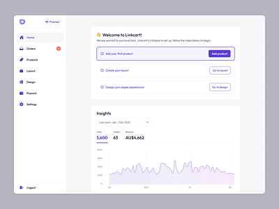 Ecommerce first linkbio dashboard clean design dashboard design ecommerce link in bio linkbio minimal ui user experience user interface ux web web design