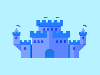 Castle art blue bright castle colour design detail flat graphic lines