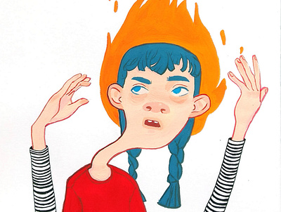 Fire head characterdesign dibujo fire fuego gouache illustration ilustracion painting pintura traditional art