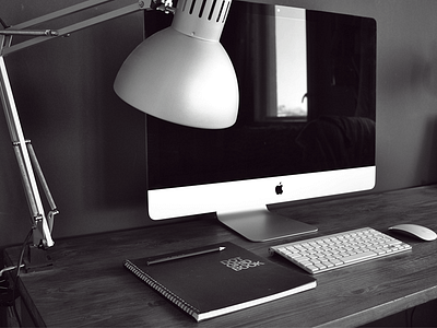 Workspace black custom desk imac set up white workspace