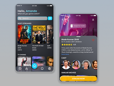 Movie streaming app app design mobile mobile app design movie app movies ui