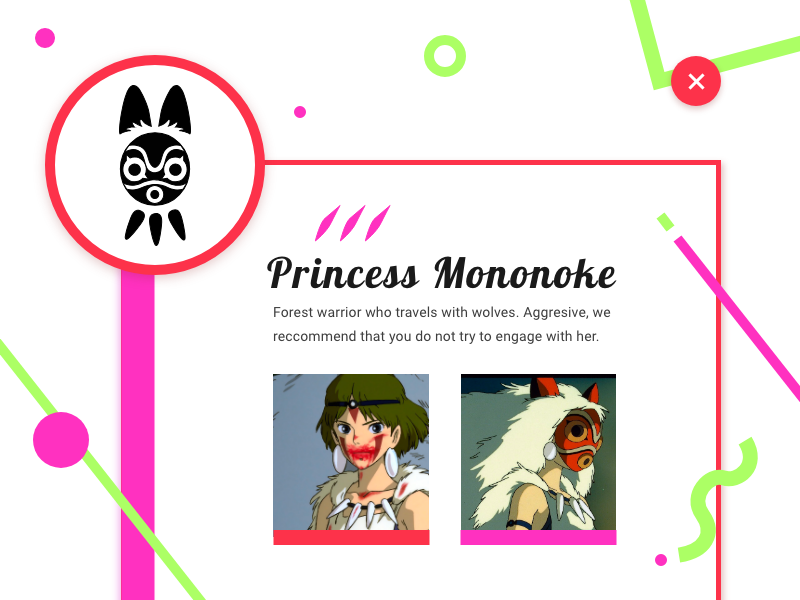 Daily UI - 006 User Profile geometric colors abstract green pink ghibli anime princess mononoke princess mononoke user profile dailyui006