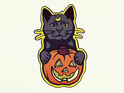 Cat Pumpkin cat halloween illustration jackolantern luna magic pumpkin sticker stickermule witch