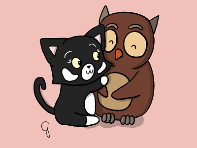 Chuppi & Owl blackca cartoon cartoon illustration cat illustration owl sketchbook