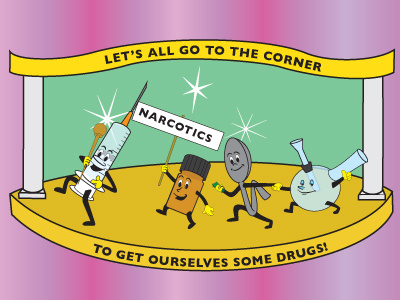 Let's All Go to the Corner... cocaine crack drive in movie cartoo drugs grease cartoon heroin lets all go to the lobby thaddeus phipps