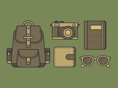 What's In Your Bag? backpack bag camera icon icons journal notebook sunglasses wallet