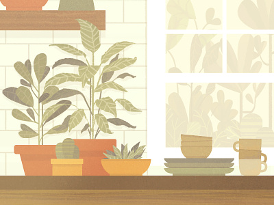 The Kitchen illustration kitchen mugs plant plants plates