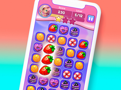 Art and Ui for mobile sweet match-3 game