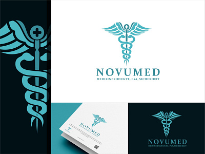 Novumed Logo business caduceus company design flat health identity identity branding logo medical medicine vector