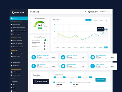 Internet Security Dashboard - FortifyData cyber dashboard security ui ux website