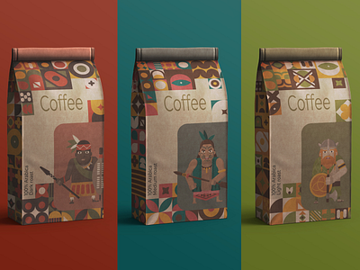 Packaging design and character development for coffee adobe illustrator adobe photoshop character character design geometric illustration illustration packagingdesign pattern