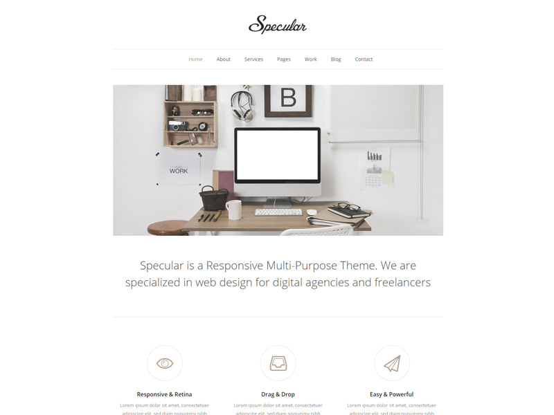 Specular - Minimal Agency & Freelance freelance agency wordpress theme personal small business customizable