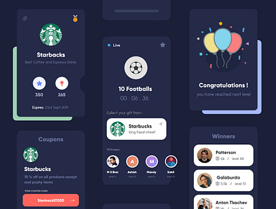 Dark Theme design app design clean concept creative football app gaming app gradients illustration interface mobile app design modern design product design starbucks trending ui typography uiux