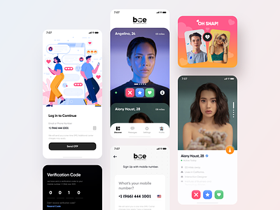 Bae Dating App design app creative dating app design gradients illustration interface login screen modern typography uiux