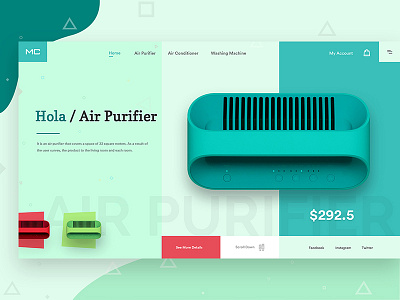 Hola Air Purifier clean color colorful creative design green interface purifier uiux web website
