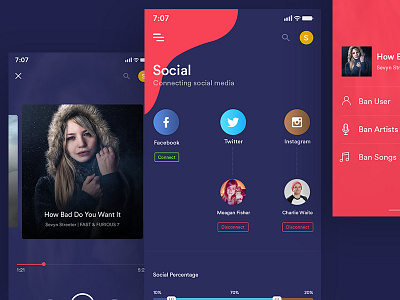 Social Connecting app ban user blue connecting dark instagram music player popup red social theme