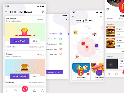 Food App redesign app clean creative design food location map mobile purple searching stores subway