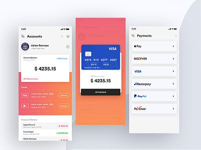 Wallet App app branding card credit card flat gradients illustration payment typography ui design vector wallet