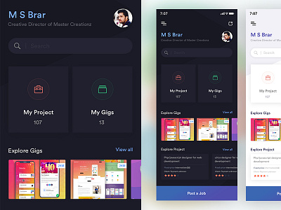 Dark/Light Design app clean concept dark design explore gigs light project redesign simple