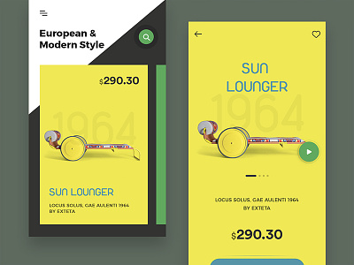 European & Modern Style buy now dark theme furniture ios app modern shopping stytle sun lounger uiux yellow