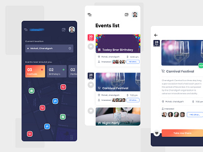 Event App app design birthday cake chirstmas creative dark theme event event app icon artwork interface location based map design party event uiux